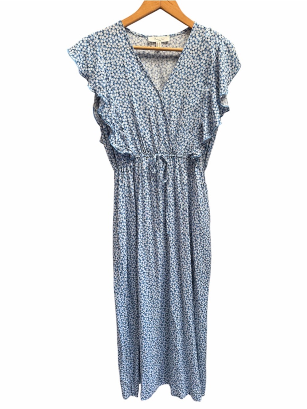 Haver&Blair Blue Floral Wrap Maxi Dress with Tie Waist Size S
